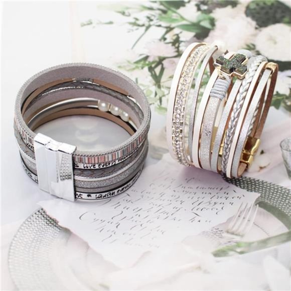 Boho Leather Wrap Cuff Bracelets for Women, Birthday Gifts for Teen Girls - Picture 5 of 6